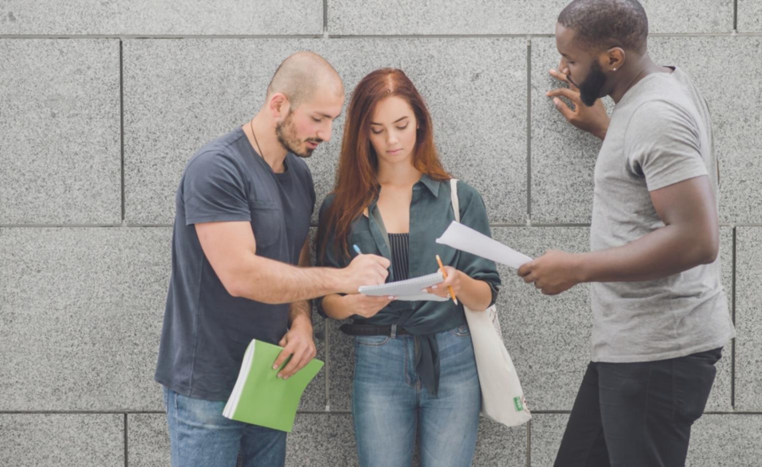 Students collaborating on financial research project
